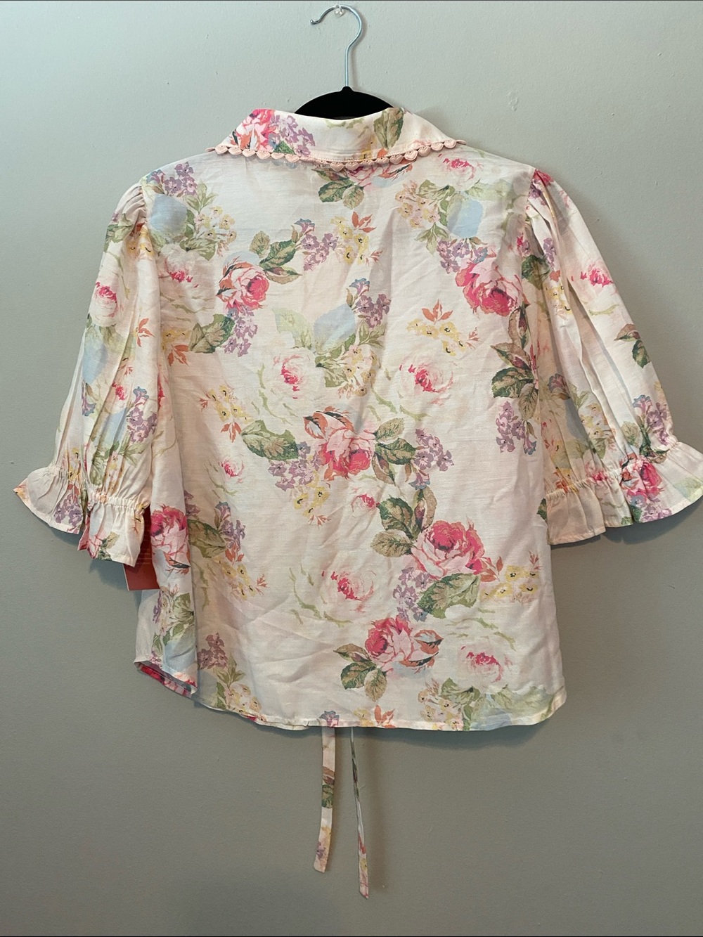 Ivy City Co Floral Tie-Front Blouse in Pink and Green - Picture 2 of 2